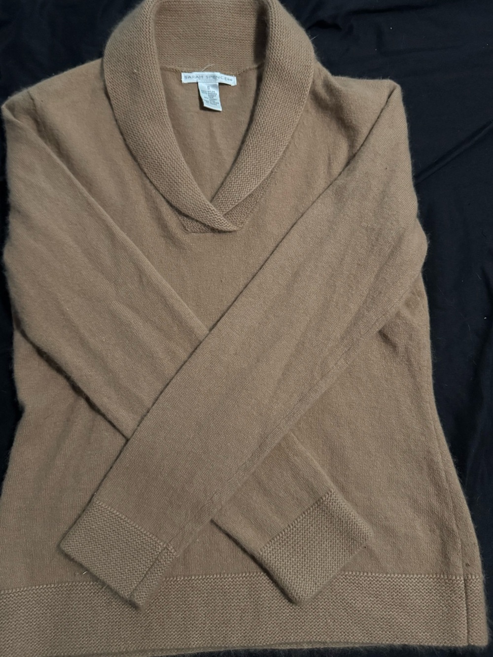 Sarah Spencer Camel Angora Rabbit Hair Lambswool Shawl Collar Sweater S
